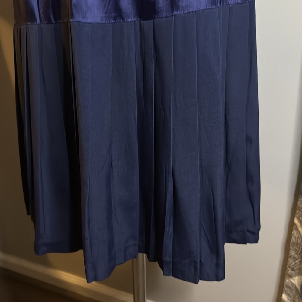Vintage Drop Waist Navy Blue Pleated Skirt - Picture 3 of 7